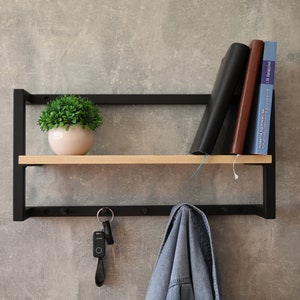 Holz Metall Garderobe Wandhalterung | Metall-Wandregale für Mantel | Holzgarderobe mit Regal | Badezimmer Handtuch | Wandgarderobe