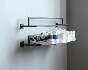 Wall mount metal shoe rack Entryway 2 set closet shoe shelf organizer Industrial custom shoe storage Unique hallway boot rack Black friday