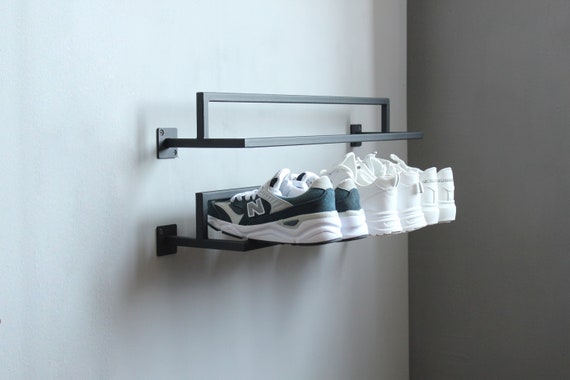 Wall Mount Metal Shoe Rack: Entryway Shoe Shelf Organizer, Industrial Design