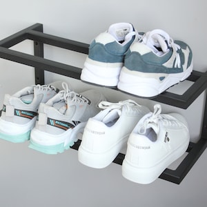 Industrial metal shoe shelf for hallway decor |  Wall mounted shoe rack | Shoe rack entryway | Reclaimed custom shoe rack |Outdoor shoe rack