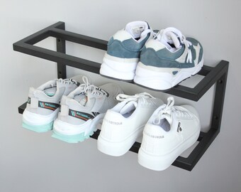 Industrial Metal Shoe Rack: Wall Mounted Entryway Organizer