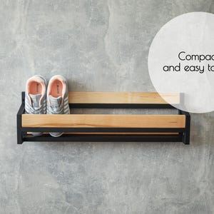 Wall Mounted Metal Shoe Rack: Reclaimed Wood Entryway Organizer image 6