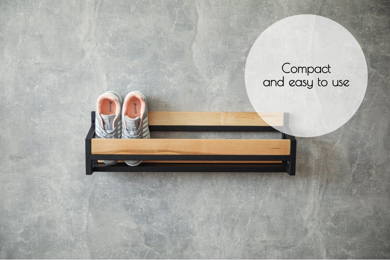 Wall Mounted Metal Shoe Rack: Reclaimed Wood Entryway Organizer image 6