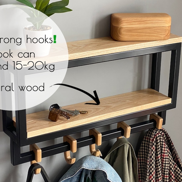 Wooden Metal Coat rack industrial shelf, Wooden wall mounted coat stands for hallway, Modern Coat Rack, Wooden Coat Rack, Wood Hat Rack12.07