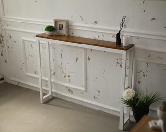 Console Table white, Entryway table, Narrow console table, Steel & wood console table, Entrance console table, Side console table
