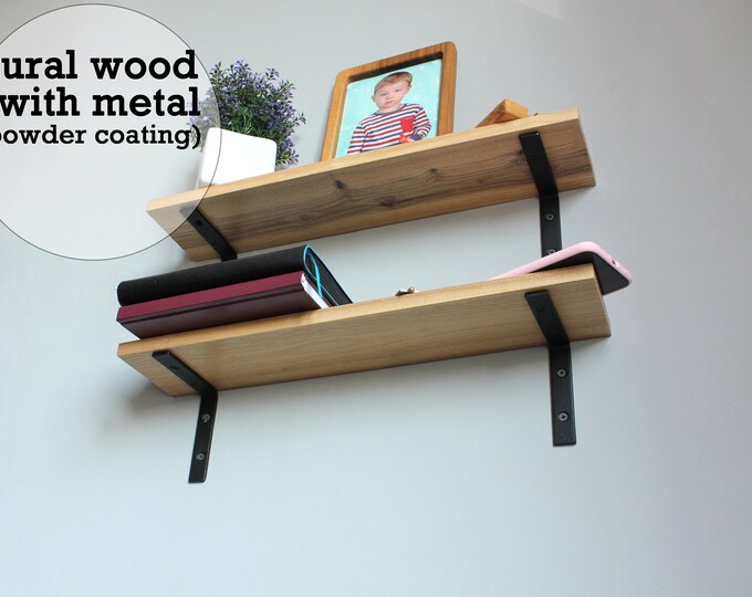 thumbnail image 2 of Handmade Rustic Floating Wooden Shelf | Solid Wood Wall Mounted Shelving For Books & Decor 2 of 13
