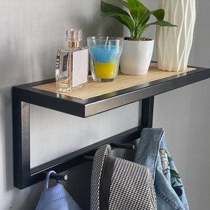 Unique wall mount entryway organizer with hooks Modern hallway coat rack Industrial keys and mail holder Housewarming decor Valentine&#39;s gift