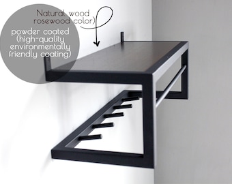 Unique wall mount entryway organizer with hooks Modern hallway coat rack Industrial keys and mail holder Housewarming decor Black friday