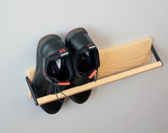Industrial Wood Wall Mounted Shoe Rack: Entryway Storage
