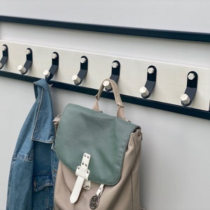 Metal wooden coat rack Hallway entryway shelf with hooks Metal wall mount coat rack Clothing hanger Industrial entryway shelf with hooks image 2