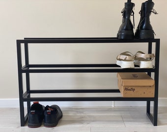 Metal Shoe Industrial 3 tier, Metal Shoe Rack, Schuhregal Modern,Minimal Shoe Rack, Entryway Organization for shoes, Metal Shoe Rack