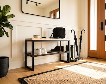 Wood Metal Bench, Entryway Seating, Industrial Style Furniture, Minimalist Hallway Seat, Modern Home Decor, Shoe Storage Rack