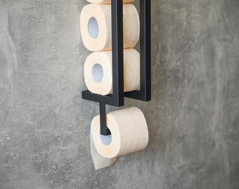 Industrial Black Steel Toilet Paper Holder: Wall Mounted Modern Bathroom Storage