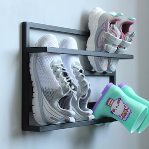 Entryway metal wall mounted shoe storage | Unique open floating shelf Industrial schuhregal metal | Modern hallway shoe organizer | children