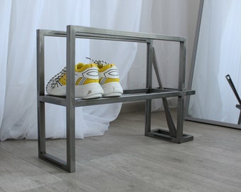 Industrial Metal Shoe Rack with Umbrella Holder: Entryway Organizer