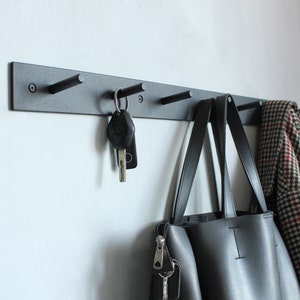 Metal entryway wall mount organizer, Metal mounted coat rack with hooks Industrial entryway shelf Modern wandgarderobe Bathroom towel rail
