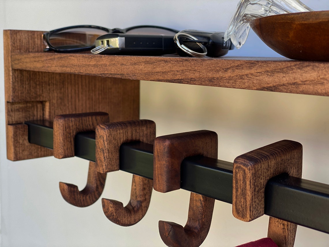 Hallway Entryway Shelf With Hooks Metal Wall Mount Coat Etsy