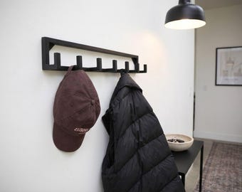 Entryway wall mounted coat rack with hooks Industrial metal decor Hallway floating shelf Black towel rail Farmhouse coat stand gifts