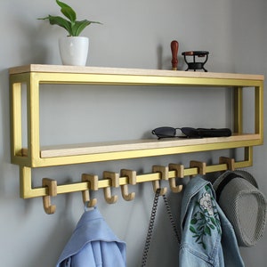 Holz Metall Garderobe Wandhalterung | Metall-Wandregale für Mantel | Holzgarderobe mit Regal | Badezimmer Handtuch | Wandgarderobe