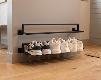 Wall Mounted Shoe Shelf, Metal Floating Shoe Rack, Entryway Shoe Organizer, Minimalist Shoe Storage, Powder Coated Metal Shelf