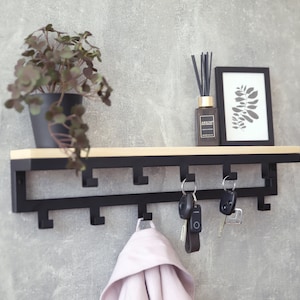 Wooden coat rack with shelf |  Wooden Metal coat rack wall mount | Metal wall shelves for coat | Bathroom hand towel | Wall mount coat rack