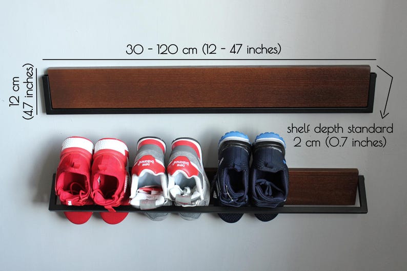 Set of Two Wall Mounted Shoe Rack | Metal & Wood Entryway Organizer image 10