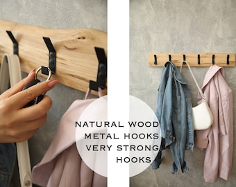 Live Edge Ash Wood Coat Rack with Metal Hooks