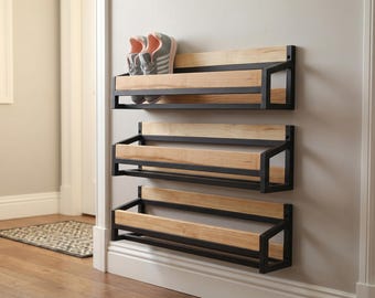 Wall Mounted Metal Shoe Rack: Entryway Industrial Organizer