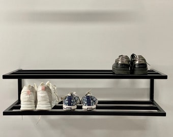 Étagère à chaussures à 2 niveaux en métal pour décoration de couloir Étagère à chaussures à montage mural dans le couloir Étagère à chaussures personnalisée de récupération à 2 niveaux