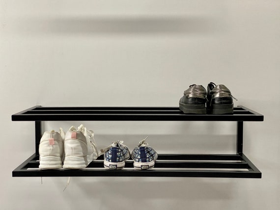 2 Tier Shoe Rack Industrial Metal Shoe Shelf for Hallway Decor