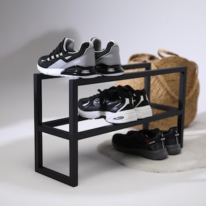 Entryway shoe rack, metal modern shelf for hallway or closet, for small spaces, minimalist shoe organizer for modern home loft decor