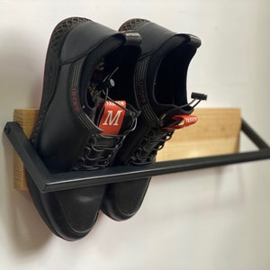 Wall mounted shoe rack | Shoe rack entryway | Industrial metal shoe shelf for hallway decor | Reclaimed custom shoe rack  |Outdoor shoe rack