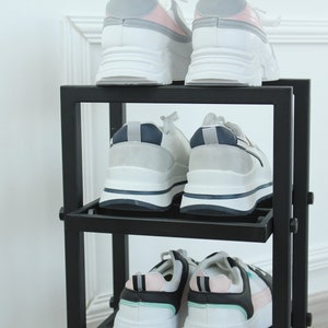 Verticle floor shelf for shoe rack in hallway, Metal Shoe Industrial 4 tier, Сompact shelf for shoes, Industrial shoe organizer