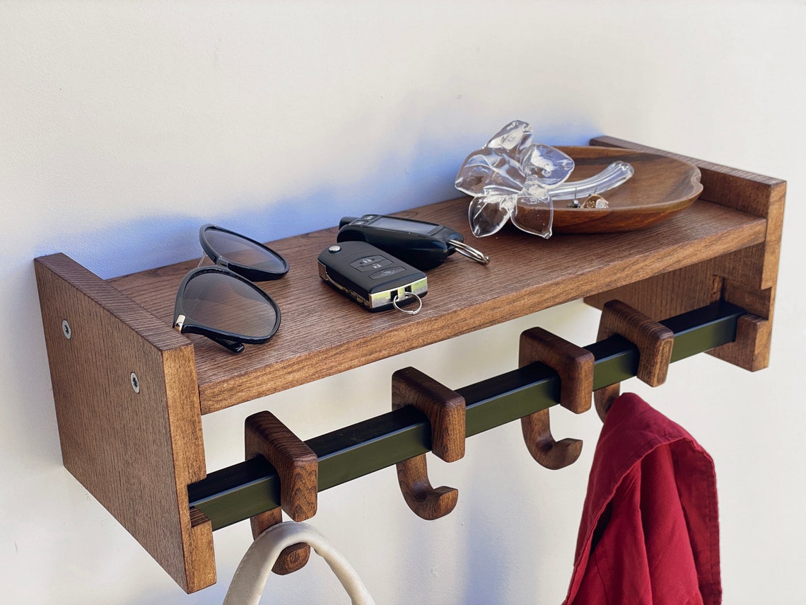 Hallway Entryway Shelf With Hooks Metal Wall Mount Coat Etsy