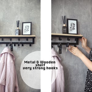 Perchero de madera y metal: organizador de pared para la entrada