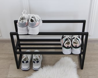 Industrial 2-Tier Metal Shoe Rack: Modern Entryway Organizer