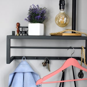 Unique wall mount entryway organizer with hooks Modern hallway coat rack Industrial keys and mail holder Housewarming decor  for gift