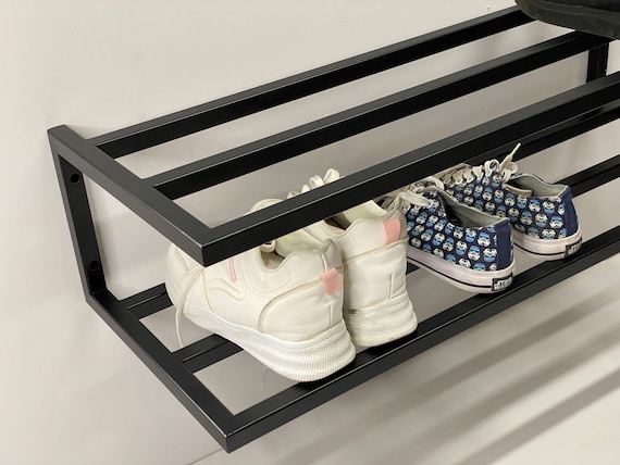 Tiered Matte Black Metal Pipe Freestanding Expanding Shoe Rack