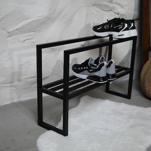 Metal Shoe Rack, Industrial Floor Shoe Shelf, Freestanding Metal Shoe Organizer, Modern Entryway Shoe Storage for Hallway or Closet