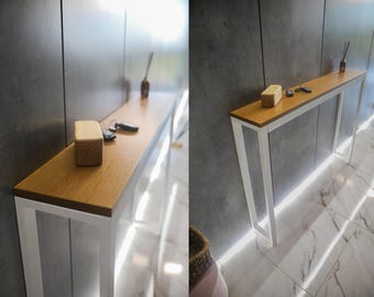 Narrow Solid Wood & Metal Console Table: Modern Entryway Hallway Table