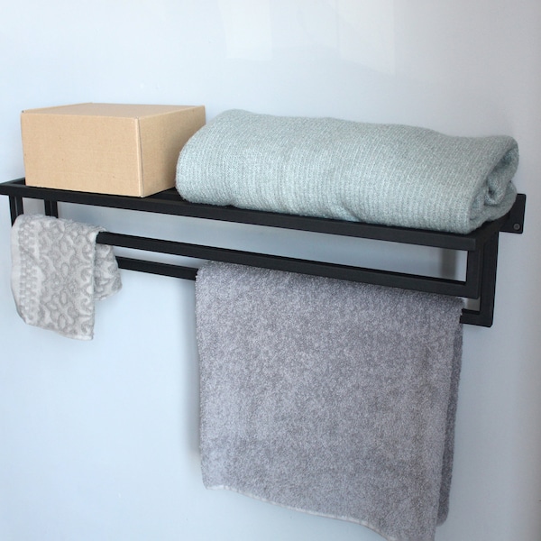 Metal bathroom towel rack, Metal farmhouse bathroom wall decor Custom bathroom shelf, Bathroom Storage Shelves, Modern wall shelf towel rack