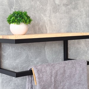 Bathroom Shelf With Towel Rack, Farmhouse Bathroom Shelf Decor, Bathroom Shelf With Towel Holder, Wood Bathroom Shelf Towel Bar, Bathroom