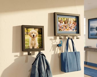 Personalized Photo Frame Key Holder, Entryway Wall Organizer, Picture Frame Coat Rack, Family Photo Hanger, Modern Wall Hooks