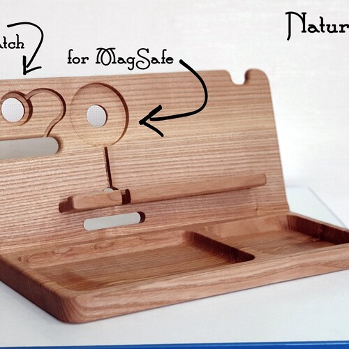 Personalized Docking Station For MagSafe, Wooden Docking Station Men, Wooden Docking Station With Ring Holder Apple Watch Magic Band Holder