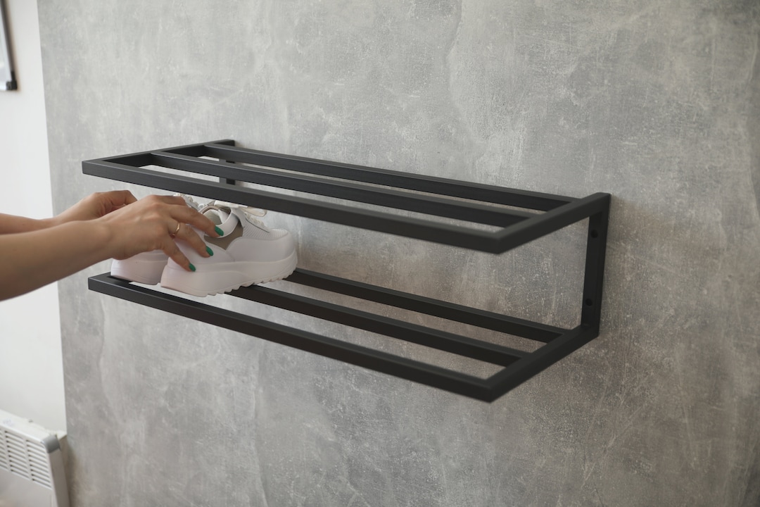 2 Tier Shoe Rack Industrial Metal Shoe Shelf for Hallway Decor Wall ...