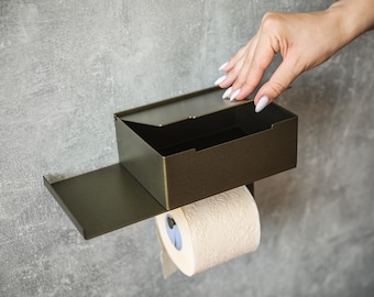 Modern Metal Toilet Paper Holder with Shelf: Wall Mounted Bathroom Organizer