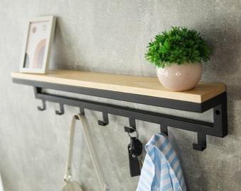 Appendiabiti da parete per ingresso con ganci, decorazioni in metallo industriale, mensola sospesa per corridoio, portasciugamani in legno nero, appendiabiti da fattoria, regali