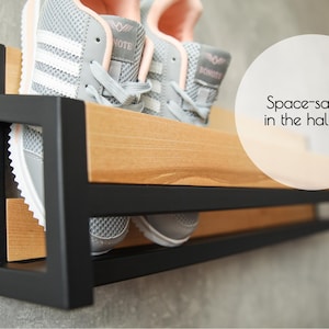 Wall Mounted Metal Shoe Rack: Reclaimed Wood Entryway Organizer image 10