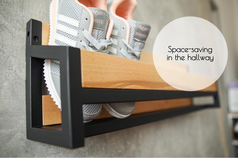 Wall Mounted Metal Shoe Rack: Reclaimed Wood Entryway Organizer image 10
