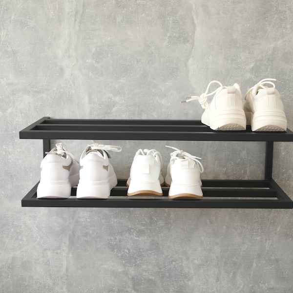 Sapateira de metal: armazenamento de entrada de 2 níveis, montagem na parede